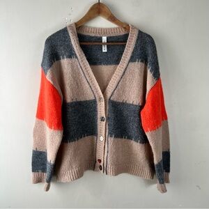 TENSIONE IN Colorblock V-Neck Cardigan Sweater SZ Large Mohair Wool Blend Italy